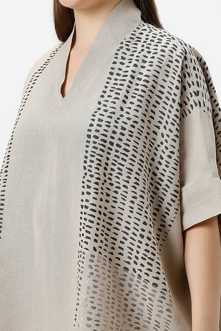 Buy Kaveri Beige 100% Linen Print Foil V Neck Forest Land Square Top With Pant Buy_Kaveri_Beige 100% Linen Print Foil V Neck Forest Land Square Top With Pant