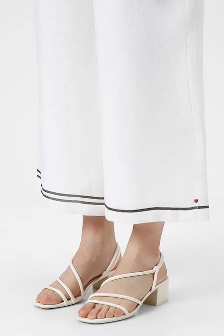 Buy_Kaveri_White 100% Linen Tape Round Neck Crossroad Top With Pant  
