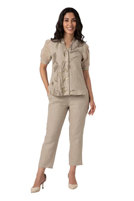 Buy Kaveri Grey 100% Linen Printed Dainty Bloom V Neck Tulip Top And Pant Set Online at Aza Fashions Buy_Kaveri_Grey 100% Linen Printed Dainty Bloom V Neck Tulip Top And Pant Set _Online_at_Aza_Fashions