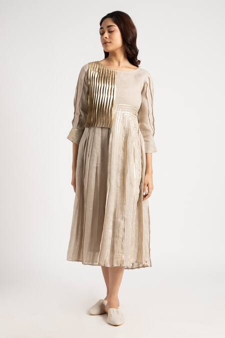 Shop Kaveri Grey Linen Embroidery Round Neck Illusion Amanda Floral Print Dress Online at Aza Fashions Shop_Kaveri_Grey Linen Embroidery Round Neck Illusion Amanda Floral Print Dress_Online_at_Aza_Fashions