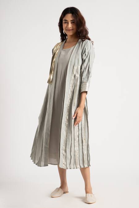 Buy Kaveri Green 100% Linen Hand Printed Illusion Amanda With Dress Buy_Kaveri_Green 100% Linen Hand Printed Illusion Amanda With Dress