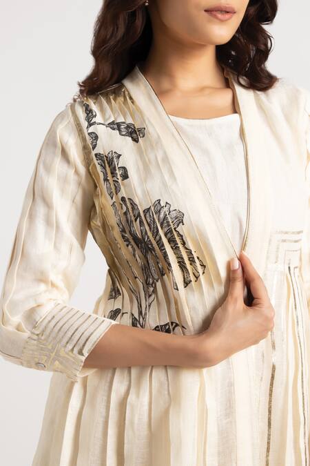 Buy Kaveri Off White 100% Linen Hand Screen Printed Illusion Amanda With Dress Online at Aza Fashions Buy_Kaveri_Off White 100% Linen Hand Screen Printed Illusion Amanda With Dress _Online_at_Aza_Fashions