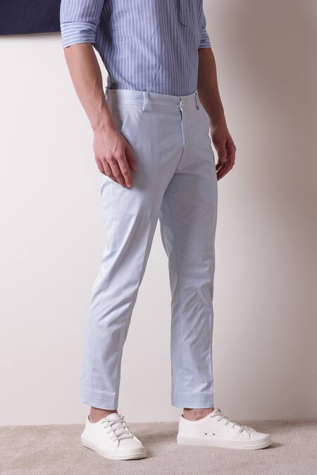 Buy_Lacquer Embassy_Blue Cotton Piping Isola Detailed Trouser _Online_at_Aza_Fashions