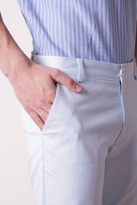 Shop_Lacquer Embassy_Blue Cotton Piping Isola Detailed Trouser _Online_at_Aza_Fashions