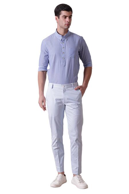 Lacquer Embassy Blue Cotton Piping Isola Detailed Trouser at Aza Fashions Lacquer Embassy_Blue Cotton Piping Isola Detailed Trouser _at_Aza_Fashions
