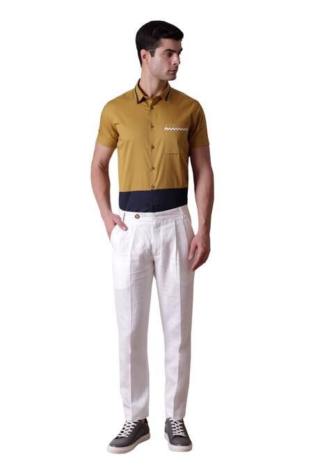 Lacquer Embassy White Linen Grigio Plain Straight Fit Trouser at Aza Fashions Lacquer Embassy_White Linen Grigio Plain Straight Fit Trouser _at_Aza_Fashions