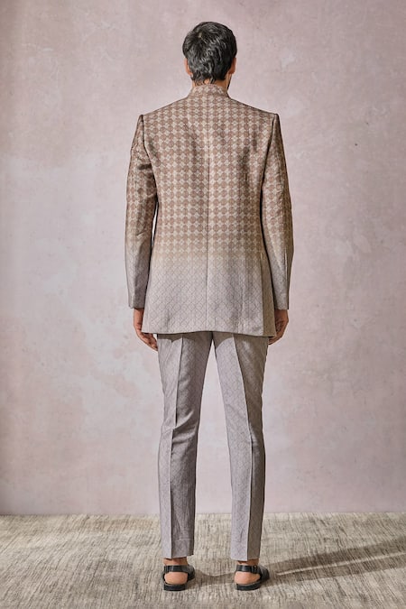 Tarun Tahiliani Ombre Geometric Print Bandhgala Trouser Set 