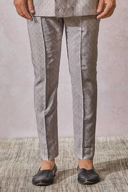 Buy_Tarun Tahiliani_Multi Color Tussar Embroidery Ombre Geometric Print Bandhgala Trouser Set _Online_at_Aza_Fashions