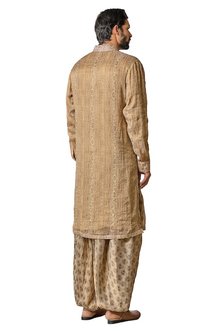 Buy_Tarun Tahiliani_Ivory Tissue Georgette Print Arabic Motifs Phulkari Kurta With Salwar 