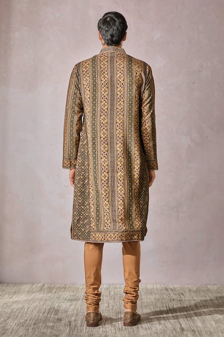 Shop_Tarun Tahiliani_Multi Color Poplin, Lycra Embroidery Kasheeda Print Straight Kurta With Churidar _at_Aza_Fashions