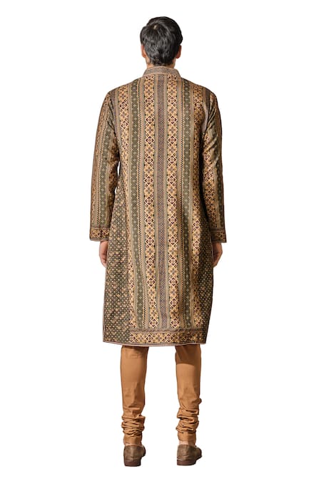 Buy_Tarun Tahiliani_Multi Color Poplin, Lycra Embroidery Kasheeda Print Straight Kurta With Churidar 