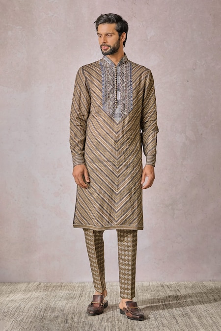 Tarun Tahiliani Multi Color Linen Print Geometric Kurta With Trouser