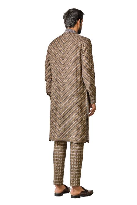 Buy_Tarun Tahiliani_Multi Color Linen Embroidery Geometric Print Kurta With Trouser 