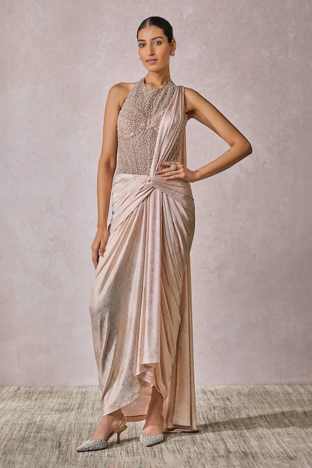 Tarun Tahiliani Metallic Concept Saree With Corset 