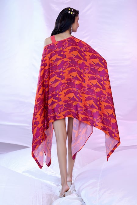 Siarra Leaf Print Asymmetric Dress 