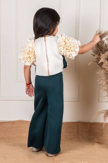 Shop Lil Angels Off White Polyester, Neoprene Frill Sleeve Top Pant Set at Aza Fashions Shop_Lil Angels_Off White Polyester, Neoprene Frill Sleeve Top Pant Set _at_Aza_Fashions