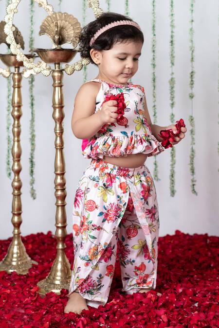 Shop Lil Angels Multi Color Crepe Embroidery, Sequins, Floral Tulip Pattern Tunic With Dhoti Online at Aza Fashions Shop_Lil Angels_Multi Color Crepe Embroidery, Sequins, Floral Tulip Pattern Tunic With Dhoti _Online_at_Aza_Fashions