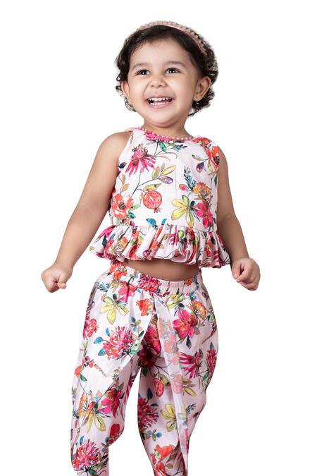 Buy Lil Angels Multi Color Crepe Embroidery, Sequins, Floral Tulip Pattern Tunic With Dhoti Buy_Lil Angels_Multi Color Crepe Embroidery, Sequins, Floral Tulip Pattern Tunic With Dhoti