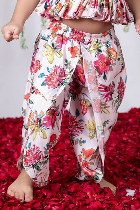 Shop Lil Angels Multi Color Crepe Embroidery, Sequins, Floral Tulip Pattern Tunic With Dhoti Shop_Lil Angels_Multi Color Crepe Embroidery, Sequins, Floral Tulip Pattern Tunic With Dhoti