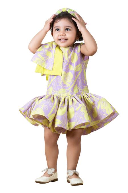 Lil Angels Purple Muslin, Cotton Ruffles, Bows Floral Pattern Short Dress Online at Aza Fashions Lil Angels_Purple Muslin, Cotton Ruffles, Bows Floral Pattern Short Dress _Online_at_Aza_Fashions