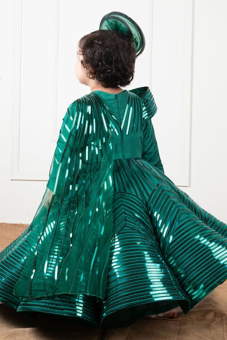 Shop Lil Angels Green Organza, Satin, Linen Lace, Embroidery Metallic Gown With Drape at Aza Fashions Shop_Lil Angels_Green Organza, Satin, Linen Lace, Embroidery Metallic Gown With Drape _at_Aza_Fashions