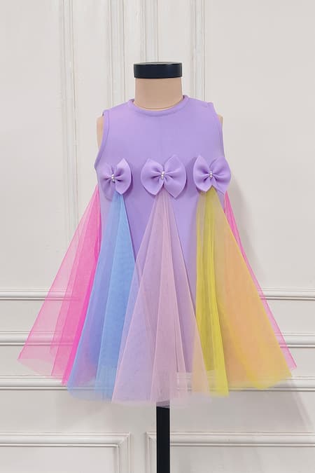 Lil Angels Purple Scuba Bow Detailed Short Dress 