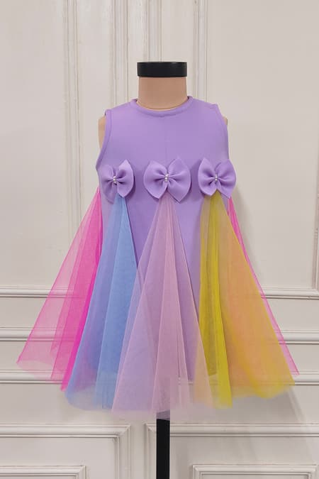 Shop Lil Angels Purple Neoprene Bows Detailed Short Dress at Aza Fashions Shop_Lil Angels_Purple Neoprene Bows Detailed Short Dress _at_Aza_Fashions
