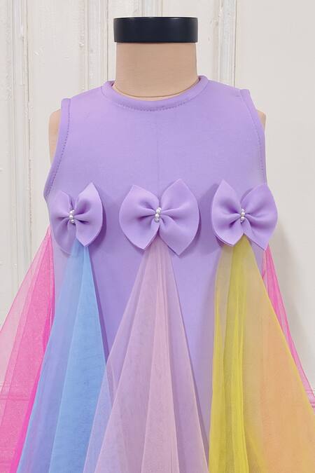 Lil Angels Purple Neoprene Bows Detailed Short Dress Online at Aza Fashions Lil Angels_Purple Neoprene Bows Detailed Short Dress _Online_at_Aza_Fashions