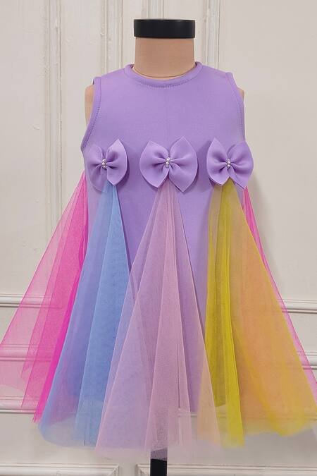Buy Lil Angels Purple Neoprene Bows Detailed Short Dress Online at Aza Fashions Buy_Lil Angels_Purple Neoprene Bows Detailed Short Dress _Online_at_Aza_Fashions