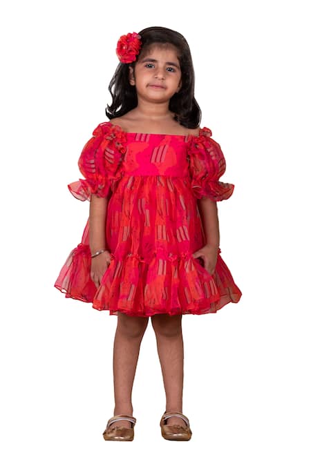 Buy_Lil Angels_Pink Organza, Cotton Abstract Pattern Frock _Online_at_Aza_Fashions