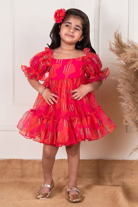 Buy_Lil Angels_Pink Organza, Cotton Abstract Pattern Frock 