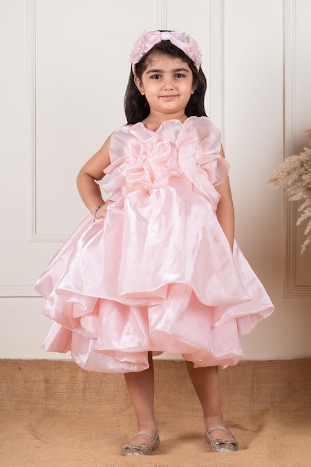 Shop_Lil Angels_Peach Satin, Organza, Cotton Fringe Frill Layered Dress