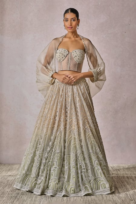 Tarun Tahiliani Embroidered Cape Shirt Lehenga Set 