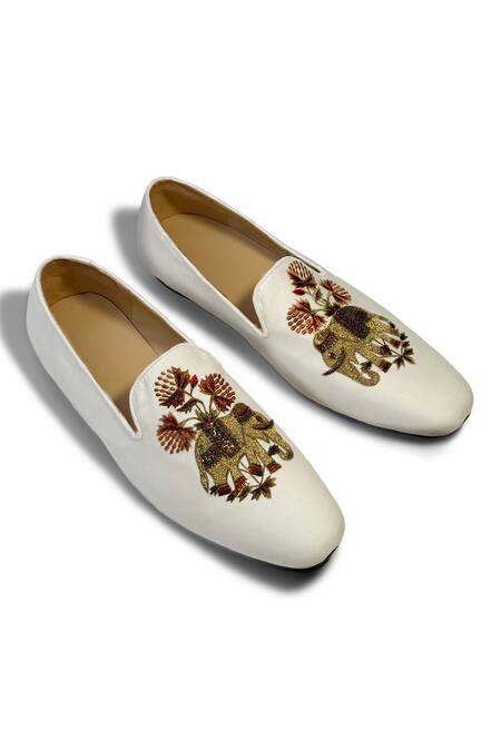 Rohit Bal White Embroidery Elephant Shoes 