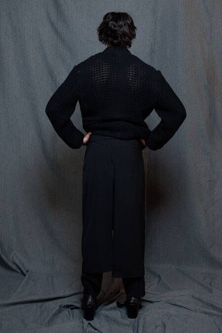 Shop_Vikram Bajaj_Black Crepe Solid Wrap Around Dhoti Pant_at_Aza_Fashions