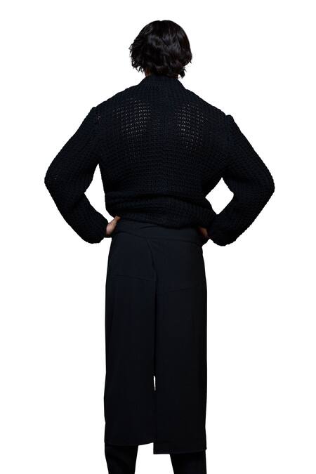 Vikram Bajaj_Black Crepe Solid Wrap Around Dhoti Pant_Online_at_Aza_Fashions