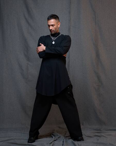 Vikram Bajaj_Black Crepe Solid Side Open Pyjama Pant_Online_at_Aza_Fashions