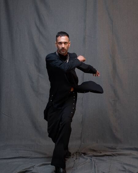 Buy_Vikram Bajaj_Black Crepe Solid Side Open Pyjama Pant_Online_at_Aza_Fashions