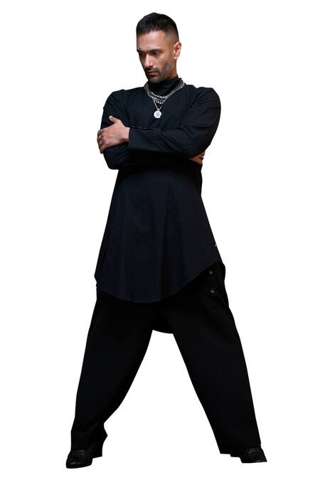 Shop_Vikram Bajaj_Black Crepe Solid Side Open Pyjama Pant_Online_at_Aza_Fashions