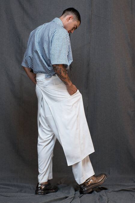 Shop_Vikram Bajaj_Ivory Crepe Solid Draped Wrap Around Dhoti Pant_at_Aza_Fashions