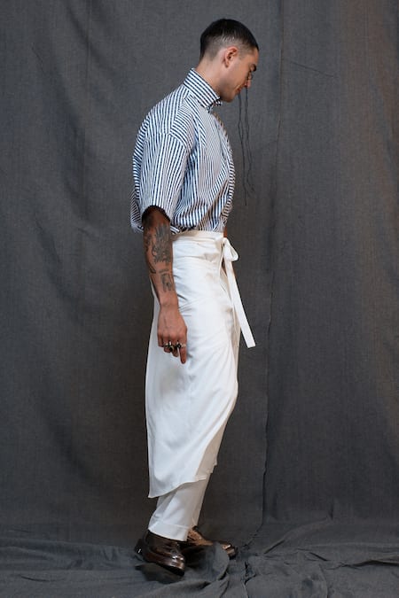 Buy_Vikram Bajaj_Ivory Crepe Solid Draped Wrap Around Dhoti Pant_Online_at_Aza_Fashions
