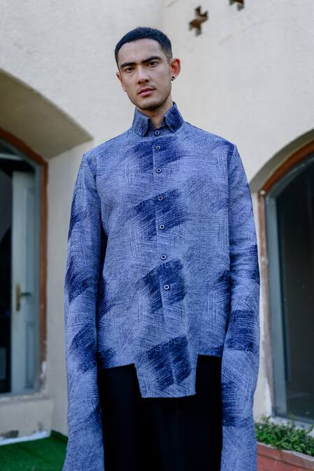 Shop Vikram Bajaj Grey Cotton Jacquard Abstract Pattern Long Sleeve Shirt at Aza Fashions Shop_Vikram Bajaj_Grey Cotton Jacquard Abstract Pattern Long Sleeve Shirt_at_Aza_Fashions