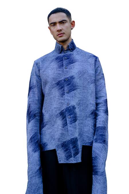 Vikram Bajaj Grey Cotton Jacquard Abstract Pattern Long Sleeve Shirt Online at Aza Fashions Vikram Bajaj_Grey Cotton Jacquard Abstract Pattern Long Sleeve Shirt_Online_at_Aza_Fashions