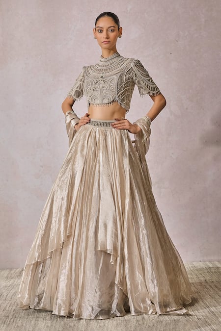 Tarun Tahiliani Scallop Embellished Blouse Lehenga Set 