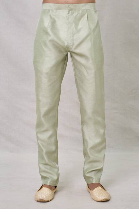 Arihant Rai Sinha_Green Silk, Faux Leather Embroidery Layered Sherwani With Aligadhi Pant _at_Aza_Fashions