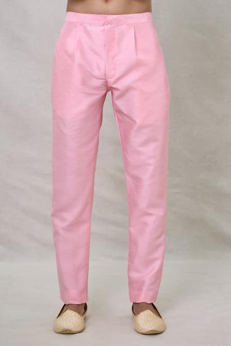 Arihant Rai Sinha_Pink Faux Leather, Silk Embroidery Layered Straight Sherwani With Aligadhi Pant _at_Aza_Fashions