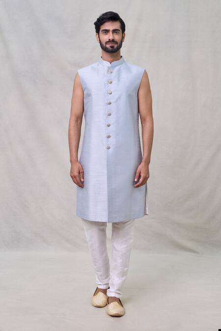Arihant Rai Sinha Blue Silk, Cotton Sequins Diamond Embroidered Sherwani Pant Set Online at Aza Fashions Arihant Rai Sinha_Blue Silk, Cotton Sequins Diamond Embroidered Sherwani Pant Set _Online_at_Aza_Fashions