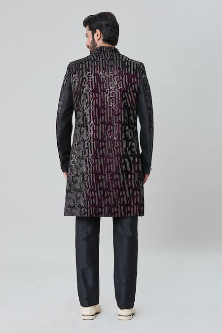 Arihant Rai Sinha Sequin Leaf Vine Embroidered Jacket Aligadhi Pant Set 