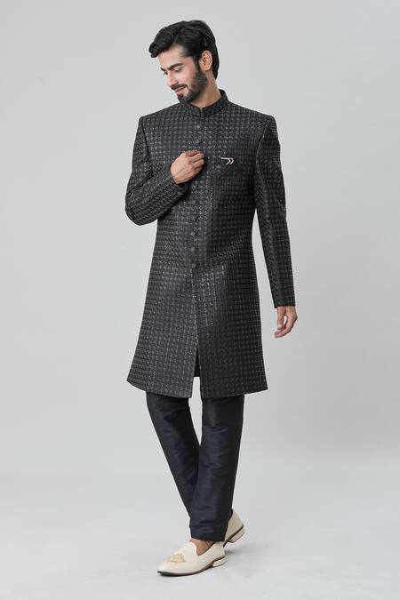 Buy Arihant Rai Sinha Black Silk Sequins Miniature Butti Embroidered Sherwani With Pant Online at Aza Fashions Buy_Arihant Rai Sinha_Black Silk Sequins Miniature Butti Embroidered Sherwani With Pant _Online_at_Aza_Fashions