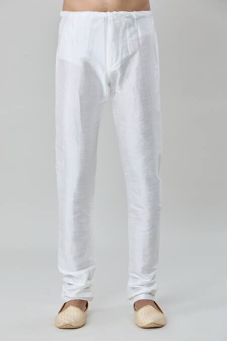 Arihant Rai Sinha_Blue Silk, Faux Leather, Cotton Scallop Embroidered Sherwani With Churidar _at_Aza_Fashions